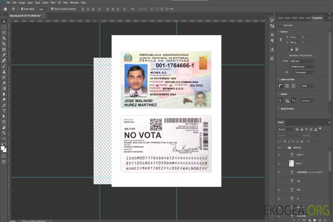 Carte d'identité de la République Dominicaine template Carte d'identité de la République Dominicaine template